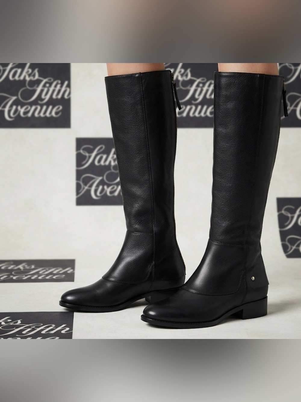 Authentic Saks Fifth Avenue tall black leather boots sz 7.5